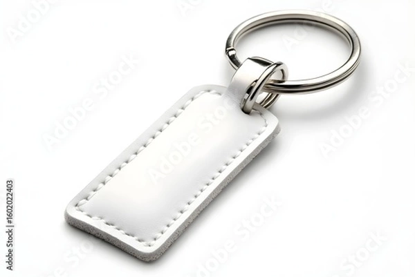 Obraz Elegant White Leather Keychain with Sleek Metal Ring