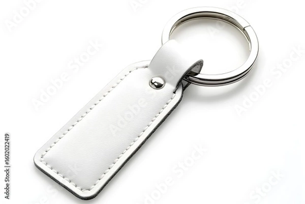 Obraz Elegant White Leather Keychain with Sleek Metal Ring