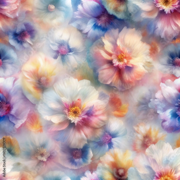 Obraz Floral Fantasy: A vibrant display of various types of flowers in soft, pastel hues. The image brings a sense of serenity and the beauty of botanical life. 