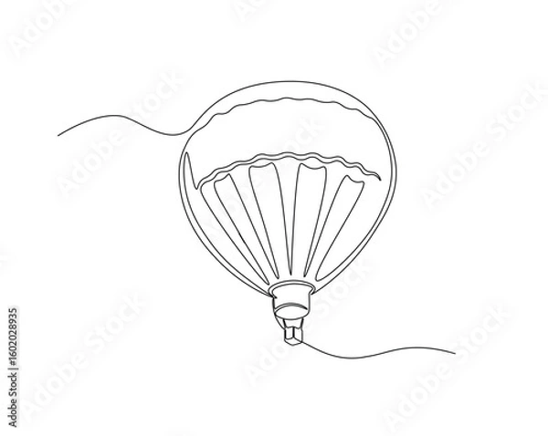 Fototapeta Hot air ballon fly outline drawing illustration. one continuous line drawing of Hot air balloon with basket.