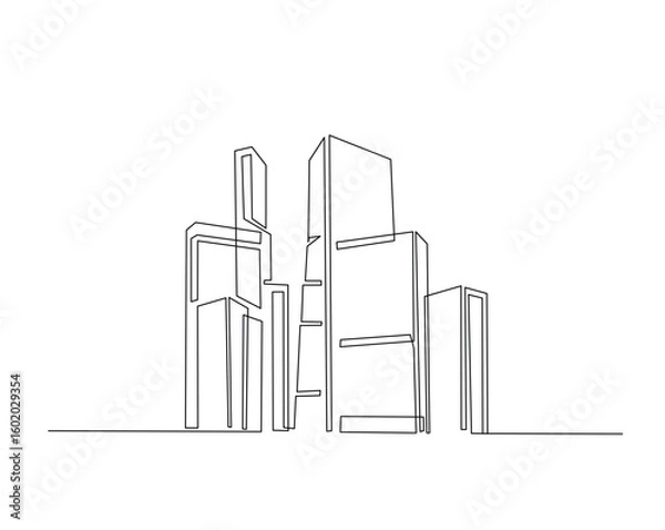 Fototapeta Skyscraper building architecture outline drawing illustration. one continuous line drawing of Modern city building.