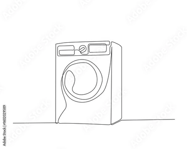Fototapeta Clothes washing machine outline drawing illustration. one continuous line drawing of washing machine.
