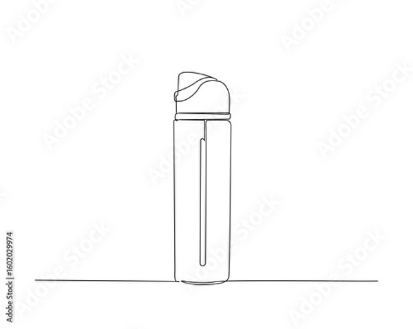Fototapeta Reusable drinking bottle outline drawing illustration. one continuous line drawing of water drink bottle.