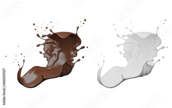 Fototapeta Milk And Chocolate Splash 3D Rendering