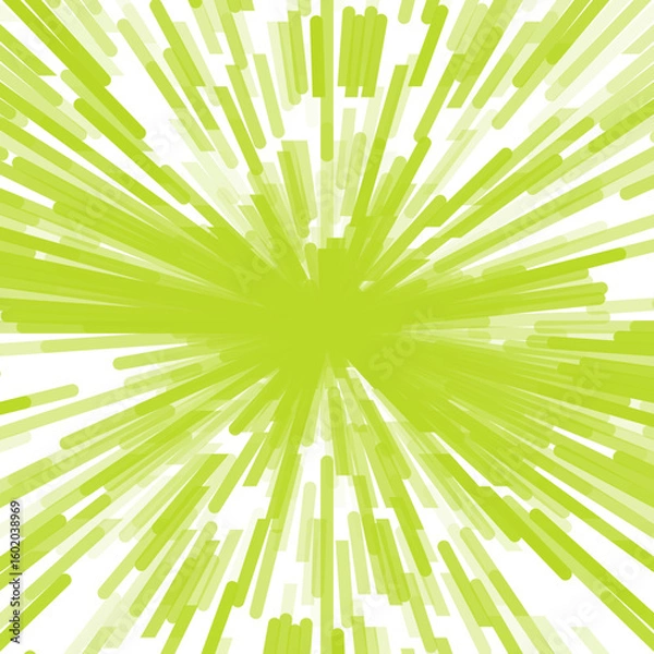 Fototapeta A vibrant lime green and white abstract burst pattern radiating from the center, creating a dynamic motion effect resembling speed or energy explosion
