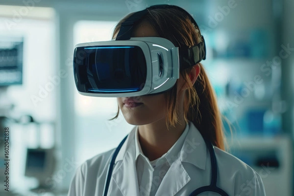 Fototapeta Exploring genomics and personalized medicine in a high-tech laboratory environment with virtual reality technology