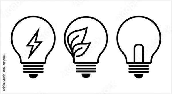 Fototapeta Electric outline eco lamp set icon Lamp with leaf Sketch vector stock illustration