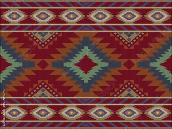 Obraz Navajo tribal seamless vector pattern. Native American ornaments. Southwestern decor style. Boho geometric ornaments. Seamless vector pattern. Mexican blanket. Rug. Woven rug illustration.