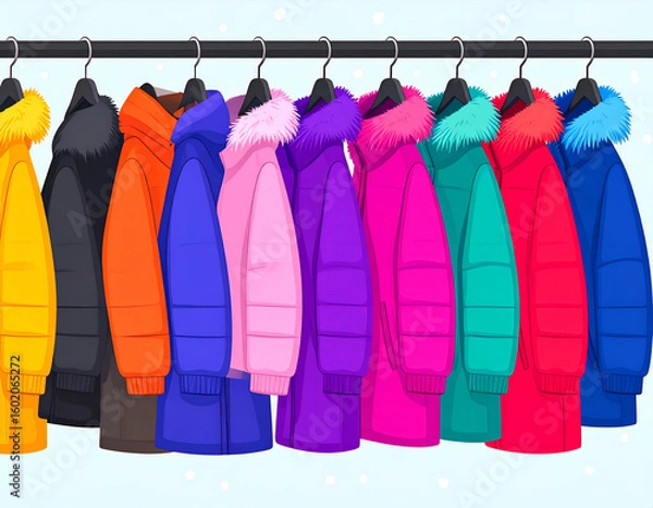 Obraz Colorful Winter Coats on Rack.