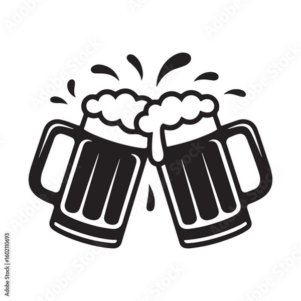 Fototapeta Two beer mugs toasting black and white vector