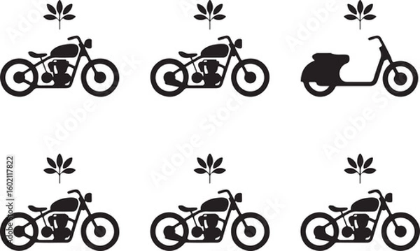 Obraz Motorcycle and Scooter Icon Set – Stylish Two-Wheel Transport Symbols