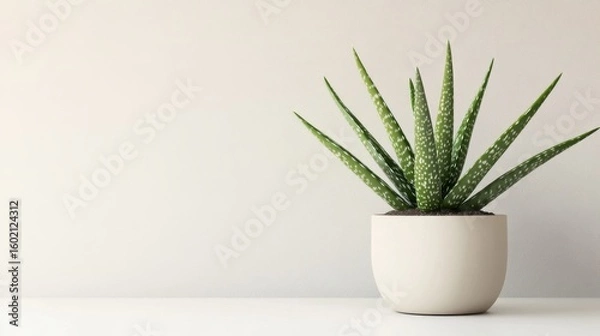Obraz Elegant Aloe Vera Plant in Minimalist Pot on Light Background
