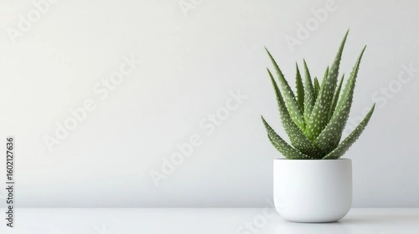 Fototapeta Elegant Succulent Plant in Minimalist White Pot on Neutral Background