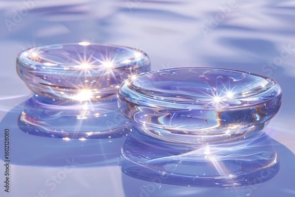 Fototapeta Iridescent plastic forms against a lavender background embracing y2k aesthetic vibes