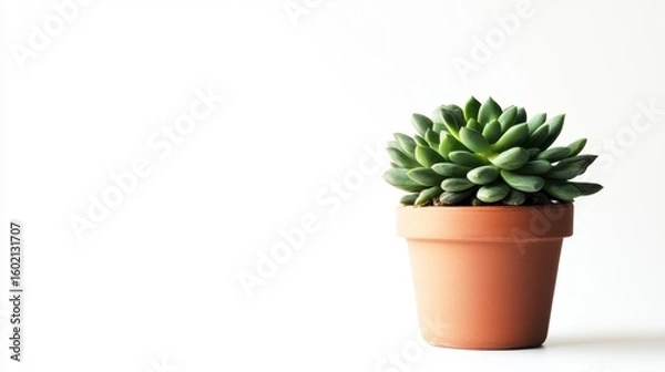 Fototapeta Green succulent plant in a terracotta pot on a bright background