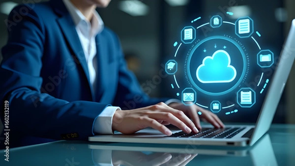 Obraz Person Using Cloud Computing Laptop