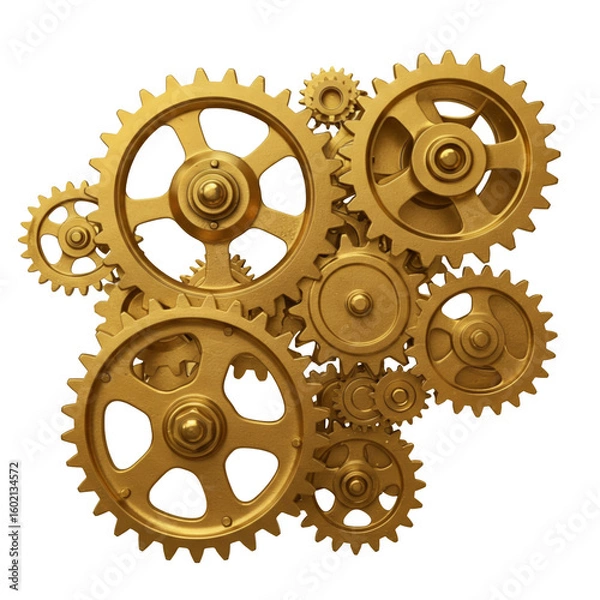 Obraz Detailed Golden Gear System Interlocking Mechanism