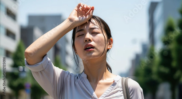 Fototapeta 猛暑でしんどそうな女性　夏　暑い