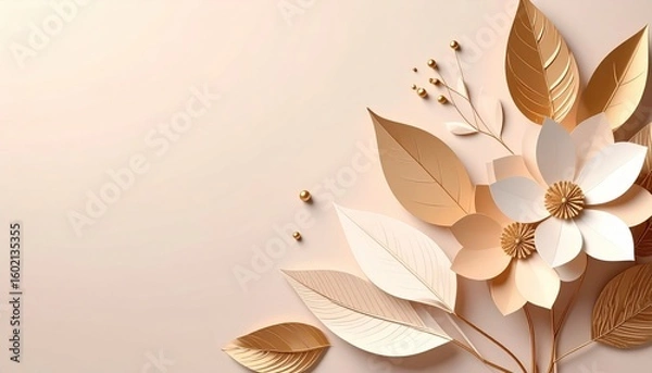 Fototapeta Elegant paper flower arrangement creative studio digital art soft minimalist environment close-up view floral design concept