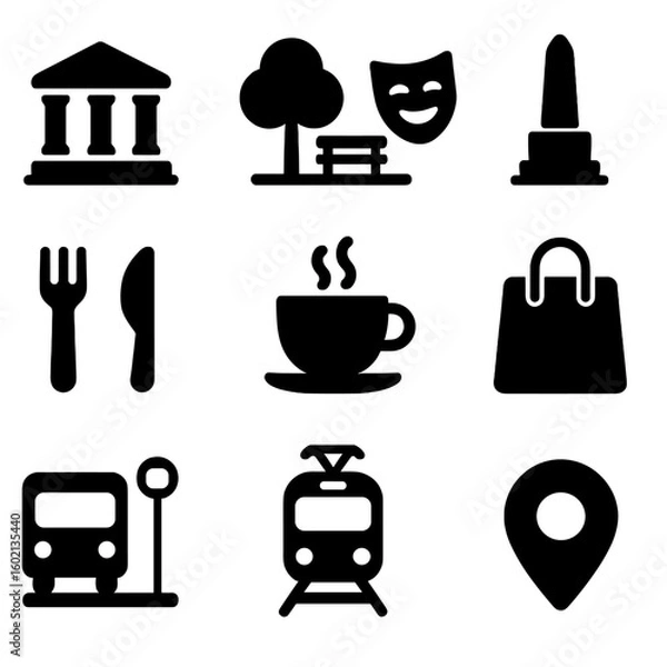 Fototapeta Attractions station shopping theater compass icon vector stop pin local location café