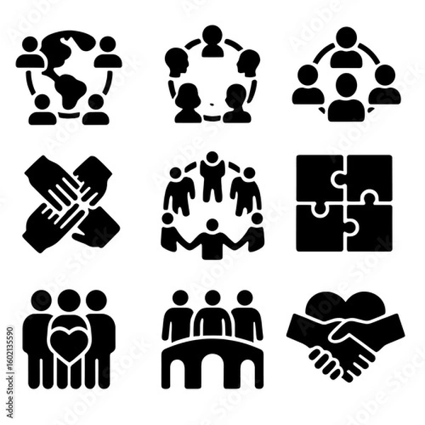 Fototapeta Puzzle circle diverse bridge icons solidarity heart vector global team icon hands