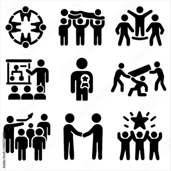 Fototapeta Support building icons goal group setting game cooperative icon team vector badge