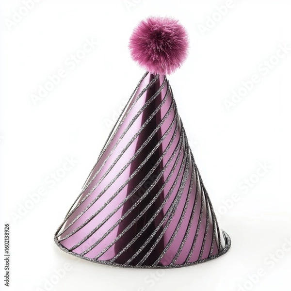 Obraz Purple Party Hat with Pom-Pom on White Background