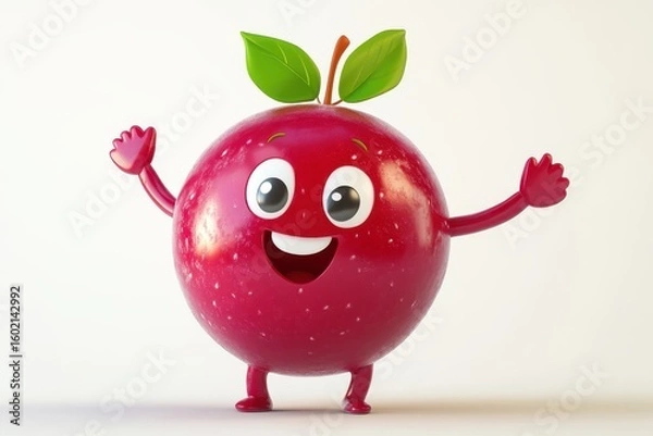 Fototapeta 3D cartoon character cranberry, isolated on a white background.