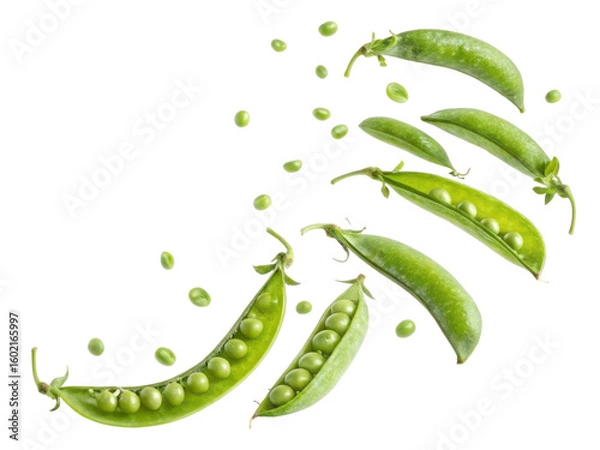Fototapeta Fresh snow peas scattered on transparency background create vibrant display of green, showcasing their crisp texture and natural beauty