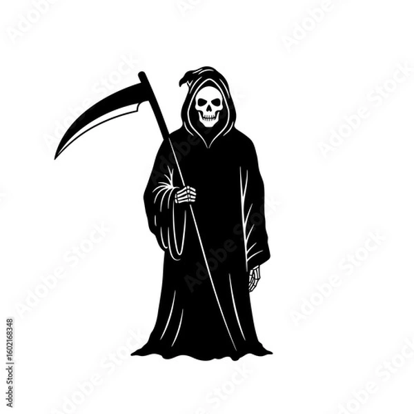 Fototapeta Illustration of a grim reaper with a scythe tool silhouette