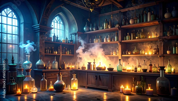 Fototapeta Medieval Alchemy Lab with Mystic Room.