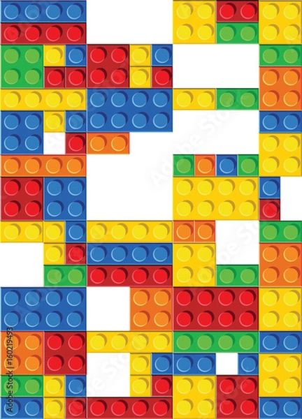 Fototapeta Perfect seamless vector pattern of plastic parts. The colors don’t mix with each other. The amount of details is equal by shape and color. 5 colors