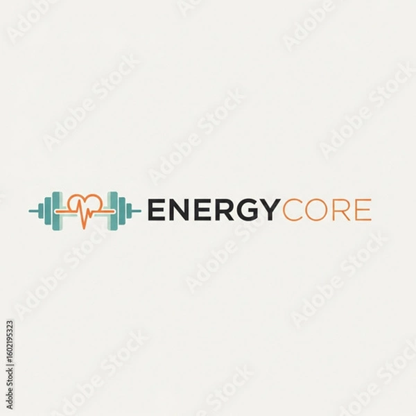 Fototapeta Logo design displaying a barbell and a heart rate monitor, promoting fitness.