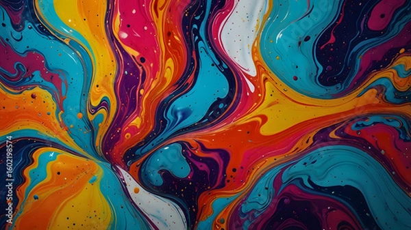 Fototapeta This vibrant, retro-inspired abstract seamless pattern features colorful geometric shapes, lines, and waves, perfect for a unique fabric texture, textile, or decorative backdrop design
