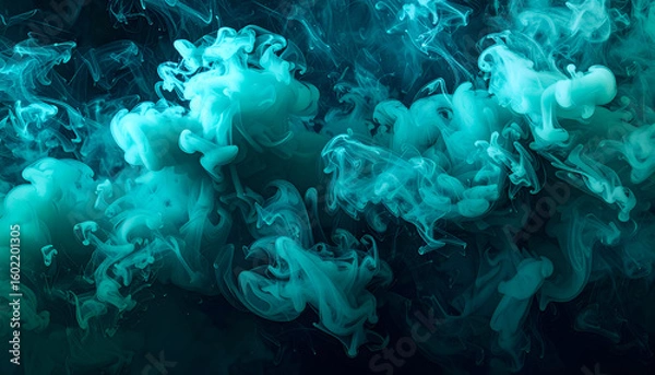 Fototapeta Teal Ink Swirls with Abstract Background.