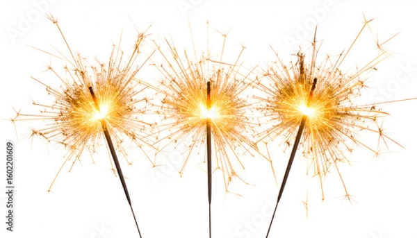 Fototapeta Three Burning Sparklers with White Background.