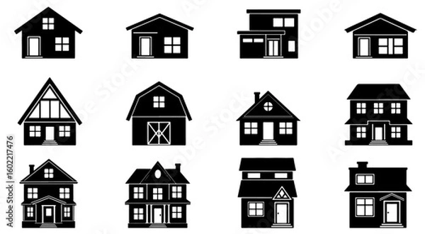 Fototapeta Minimalist House Silhouette and Building Elevation Vector Pack for Architectural Design