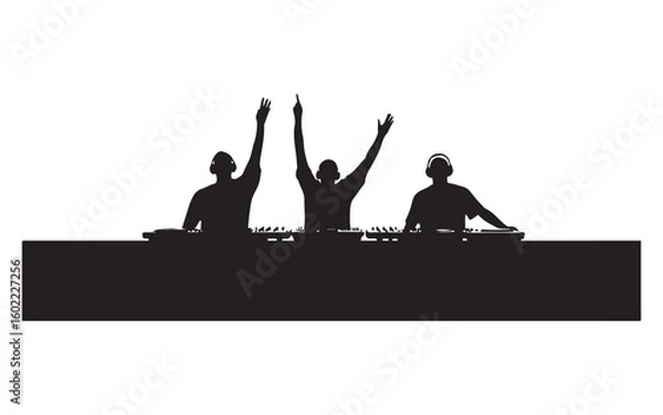Obraz DJ Silhouette Mixing on Turntables  Music Artist Vector Design