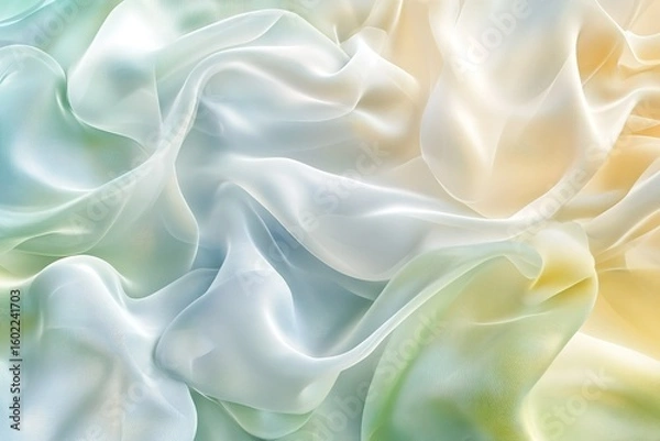 Fototapeta 3d rendered background, smooth flowing transparent silky material weaving and intertwining, pastel colors, translucent and overlapping, trending background image, octane render. Generative AI.