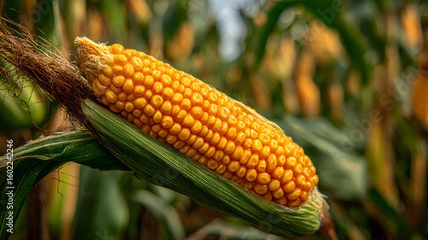 Fototapeta Golden Harvest: Vibrant Yellow Corn Basking in Sunlight, A Tribute to Nature's Bounty and Rural Charm, Infused with the Essence of Late Summer's Abundance and Agricultural Splendor