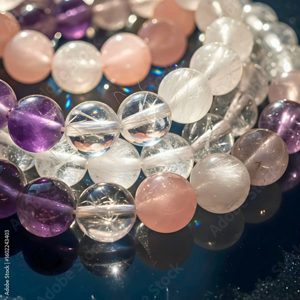 Fototapeta Crystal gemstone beaded bracelets in sunlight
