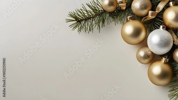 Obraz Minimal Background Christmas Balls with Pine Branch