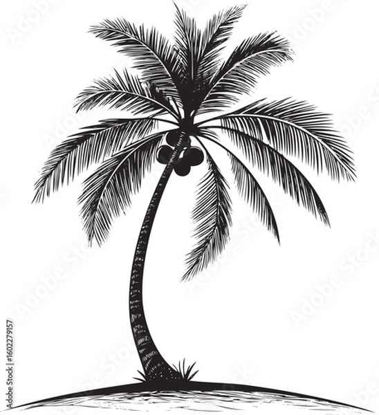 Fototapeta Tropical palm tree with coconuts nature foliage