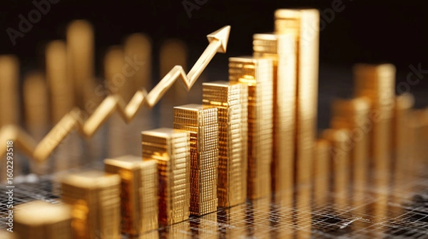 Fototapeta graph, bars rising on financial and depicting investment performance Golden economic prosperity 