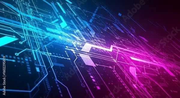 Fototapeta Futuristic Technology Circuit Board Illustration with Dynamic Lighting and Perspective