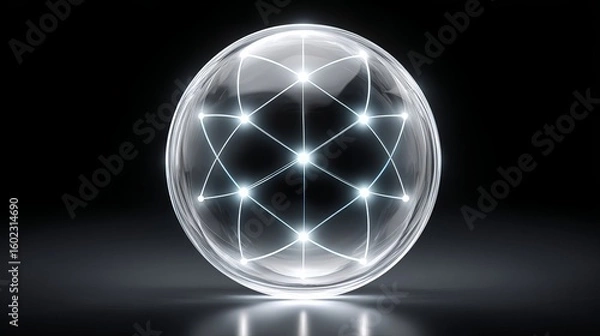 Fototapeta Innovative blockchain technology system unveiled on transparent globe showcasing wireless network data for financial revolution