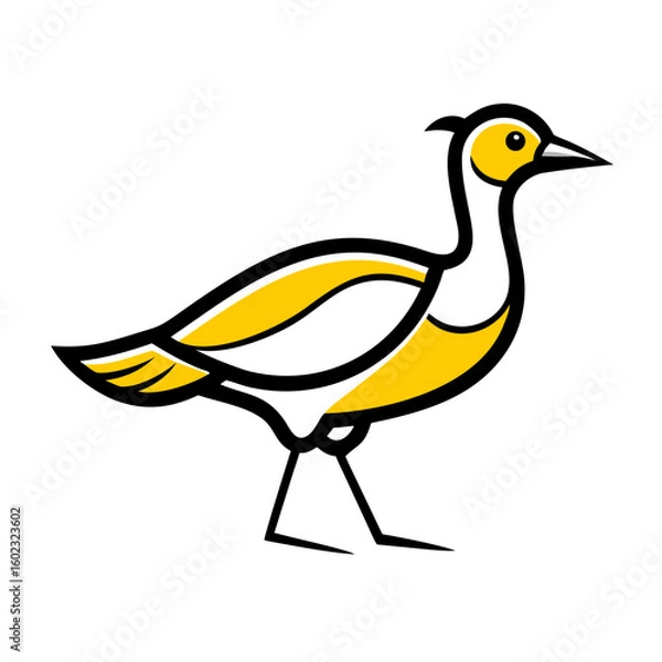 Fototapeta A stylized, geometric illustration of a yellow bird or dove, with simple angular wings and beak, against a plain white background.
