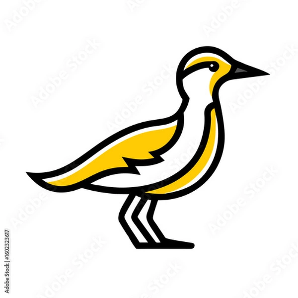 Fototapeta A stylized, geometric illustration of a yellow bird or dove, with simple angular wings and beak, against a plain white background.
