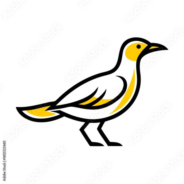 Fototapeta A stylized, geometric illustration of a yellow bird or dove, with simple angular wings and beak, against a plain white background.
