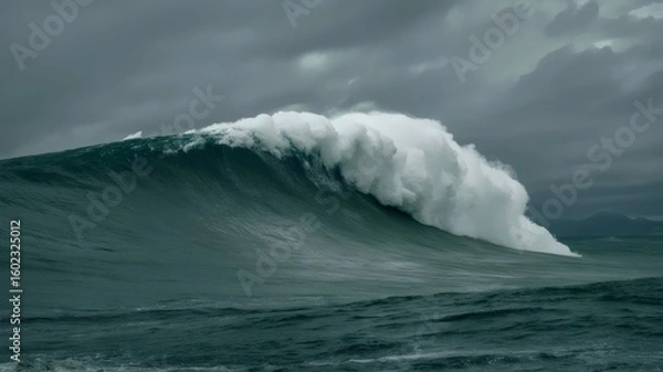 Obraz Witness the raw power of a storm surge with this majestic, enormous wave in dark ocean waters
